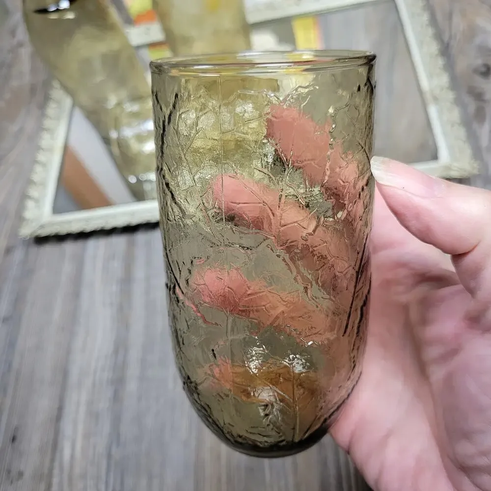 4 Vintage Anchor Hocking Sherwood Honey Gold Iced Tea Tumblers